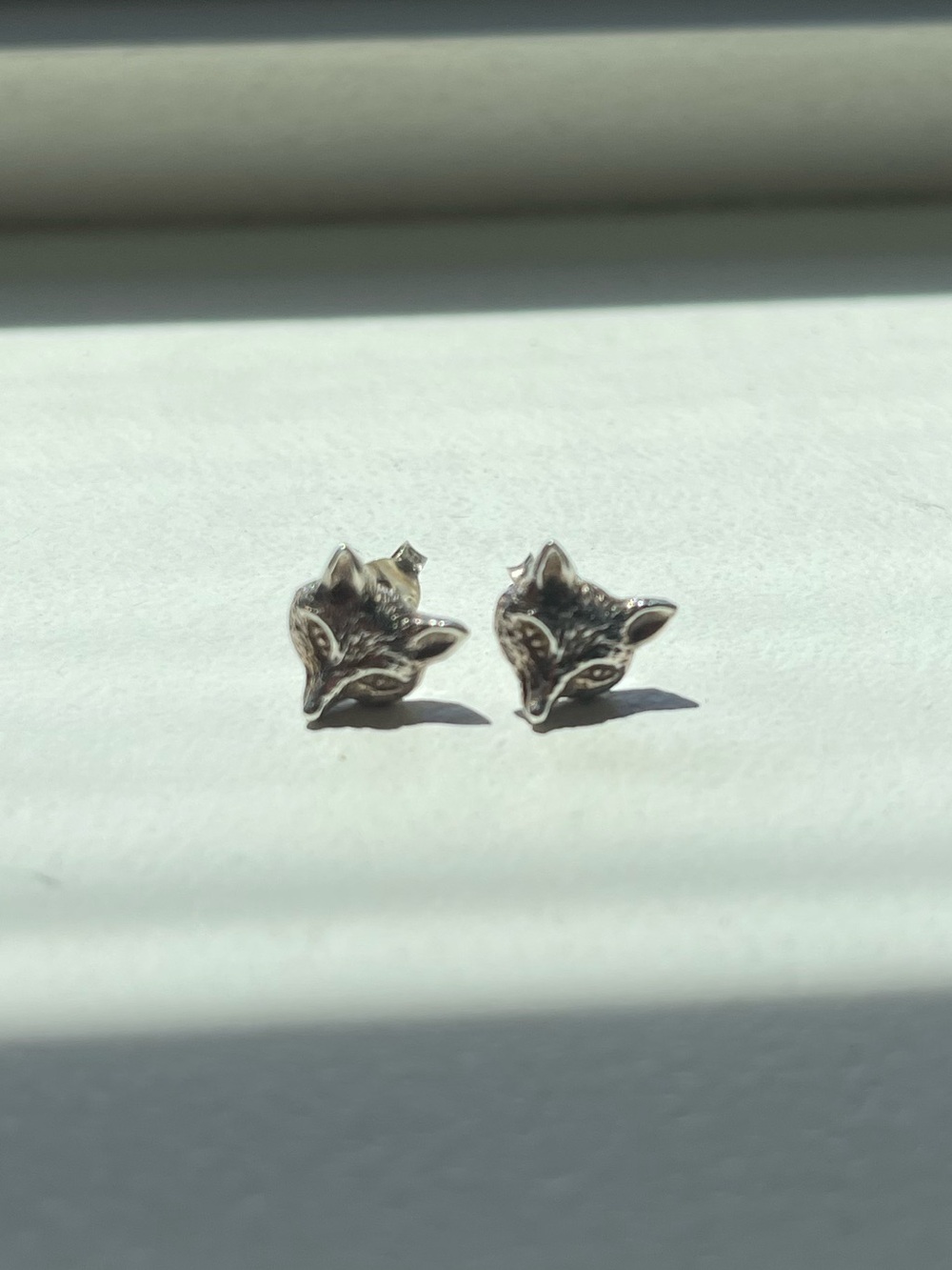 Handcrafted Silver Fox Stud Earrings - Small Silver Tone